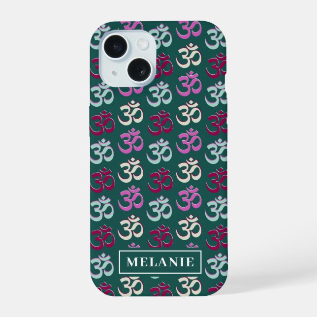 Personalized Yoga Oom Symbol Pattern iPhone 15 Case (Back)