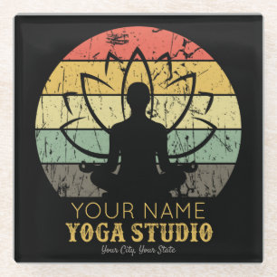 Personalized Yoga Studio Fitness Instructor Guru  Glass Coaster
