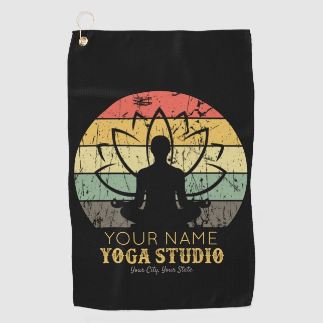 Personalized Yoga Studio Fitness Instructor Guru Golf Towel (Front)