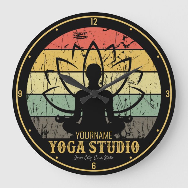 Personalized Yoga Studio Fitness Instructor Guru  Large Clock (Front)