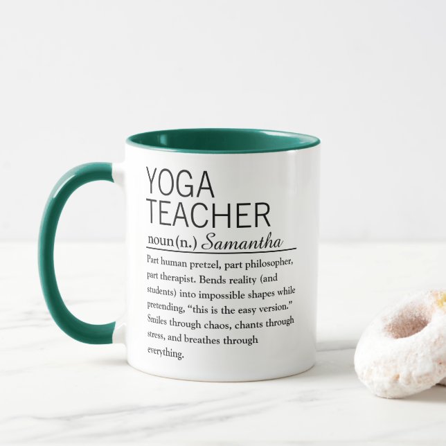 Personalized Yoga Teacher Definition Coffee Mug (With Donut)