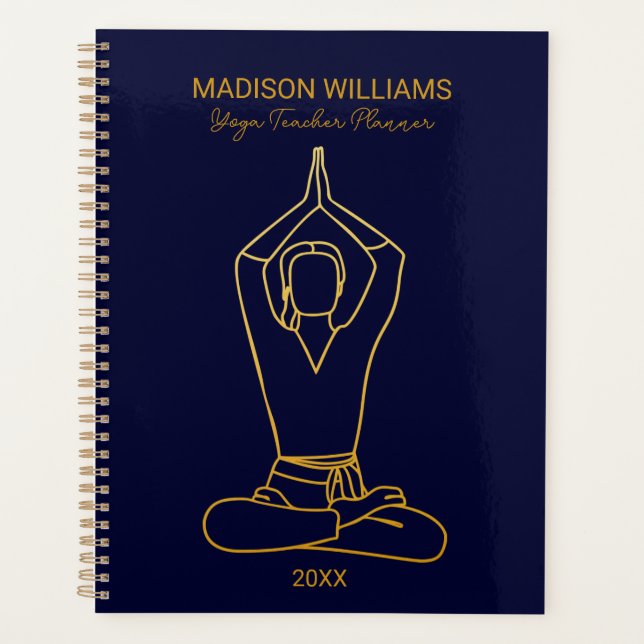 Personalized Yoga Teacher Navy Gold 2023 Planner (Front)