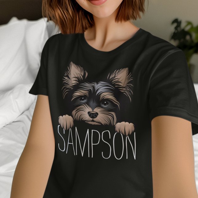 Personalized Yorkie Yorkshire Terrier Dog Name T-Shirt (Personalized Yorkie t-shirt for women. Yorkshire Terrier dog lover gifts.)