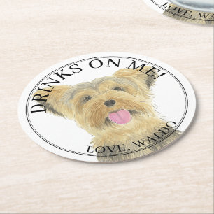 Personalized Yorkie Yorkshire Terrier Wedding Round Paper Coaster