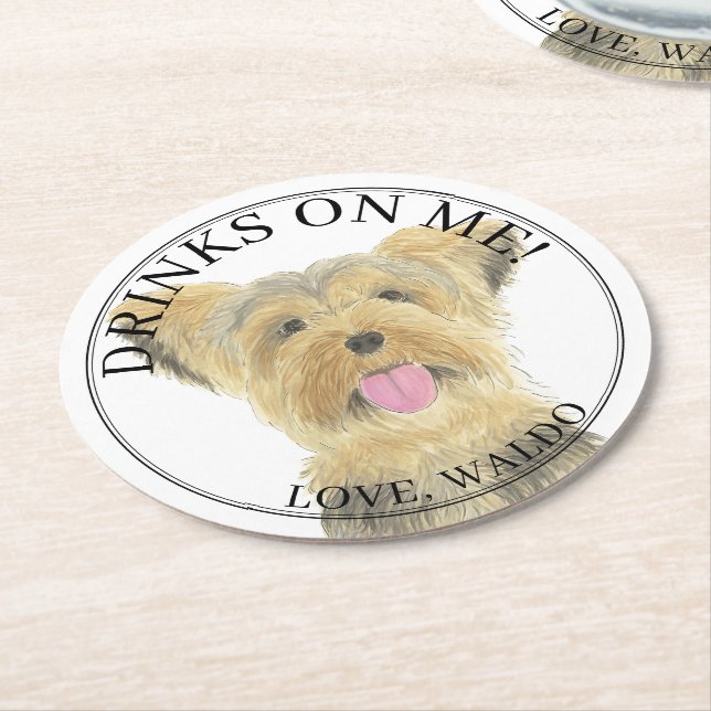 Personalized Yorkie Yorkshire Terrier Wedding Round Paper Coaster (Angled)