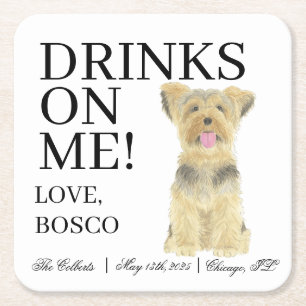 Personalized Yorkie Yorkshire Terrier Wedding Square Paper Coaster