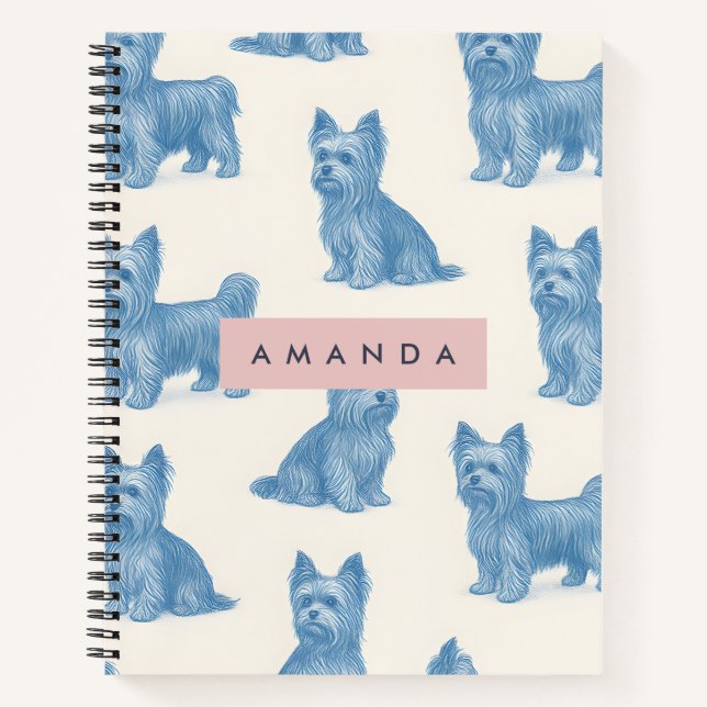 Personalized Yorkshire Terrier Blue Name Gift Cute Notebook (Front)