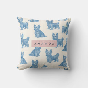 Personalized Yorkshire Terrier Blue Name Gift Cute Throw Pillow