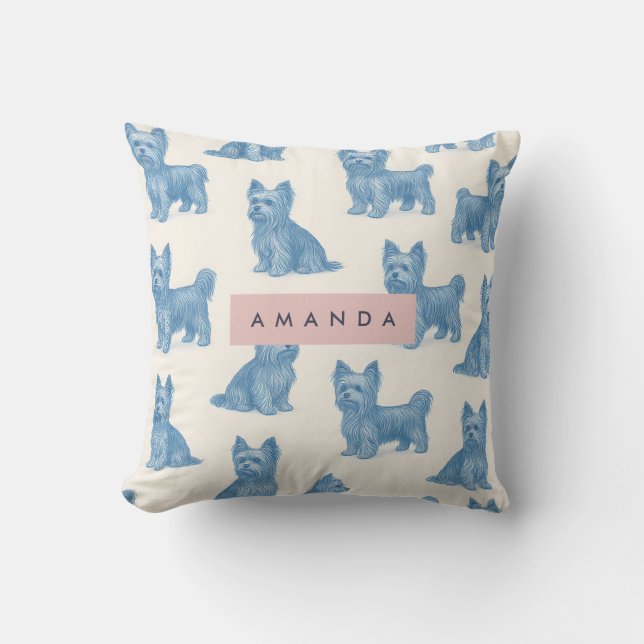 Personalized Yorkshire Terrier Blue Name Gift Cute Throw Pillow (Front)
