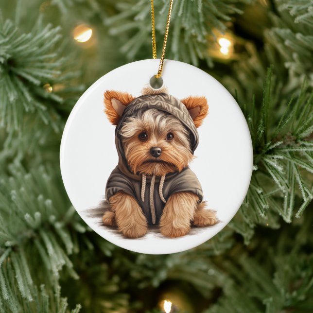 Personalized Yorkshire Terrier Dog Art Ceramic Ornament (Tree)
