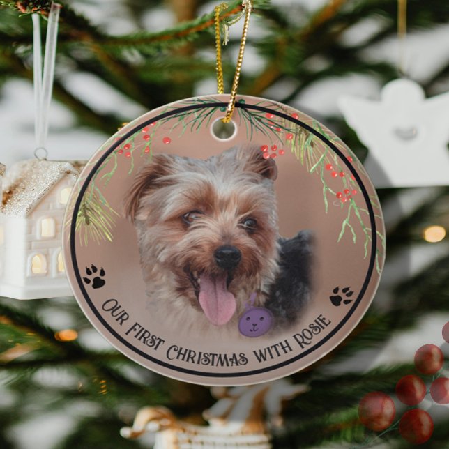 Personalized Yorkshire Terrier Dog Photo  Ceramic Ornament (Personalized Yorkshire Terrier Dog Photo Ceramic Ornament FRONT)