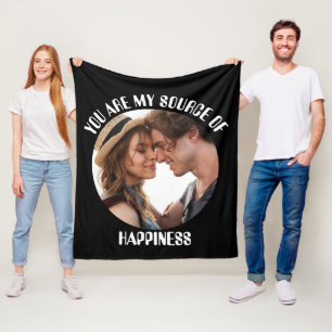 Personalized You Are My Source of Happiness Photo Fleece Blanket