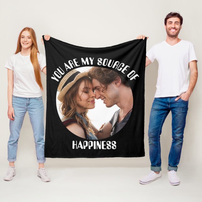 Personalized You Are My Source of Happiness Photo Fleece Blanket (In Situ)