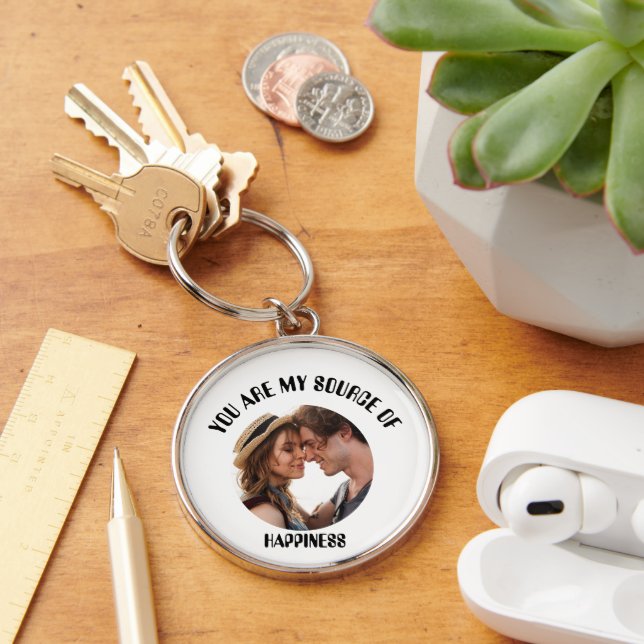 Personalized You Are My Source of Happiness Photo Keychain (Desk)