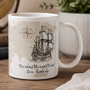 Personalized You Mean the World to Me Nautical Large Coffee Mug