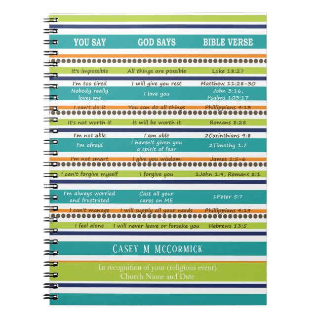 Personalized YOU SAY / GOD SAYS Bible Verses Notebook (Front)