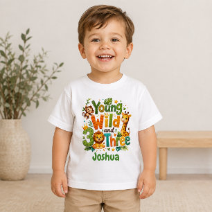 Personalized Young Wild and Three Safari Birthday Toddler T-shirt