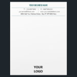 Personalized Your Business Logo Office Letterhead<br><div class="desc">Your Colour and Font - Custom Simple Black and White Business Office Letterhead with Logo - Add Your Logo - Image / Business Name - Company / Address - Contact Information - Resize and move or remove and add elements / image with customization tool. Good Luck - Be Happy :)...</div>