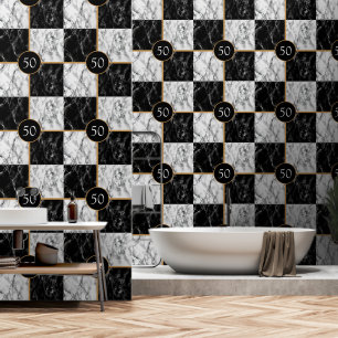 Personalized Your Design Black White Check Marble Wallpaper