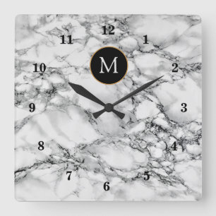 Personalized Your Letter Wall Clock White Marble