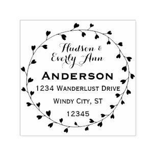 Personalized Your Name and Address Heart Wreath Self-inking Stamp
