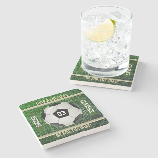 Personalized YOUR NAME and Number Soccer Stone Coaster (Side)