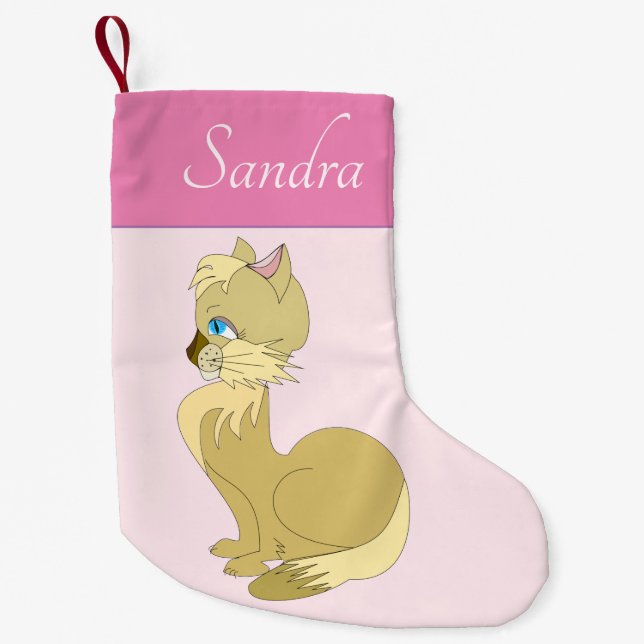 Personalized Your Name Christmas Stocking with Cat (Front)