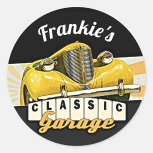 Personalized   Your Name   Classic Car Garage Classic Round Sticker