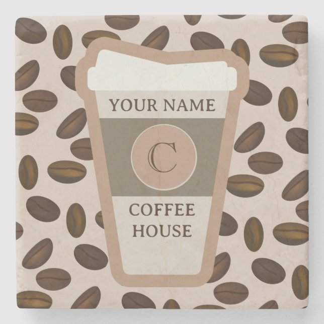 Personalized YOUR NAME Coffee House Stone Coaster (Front)