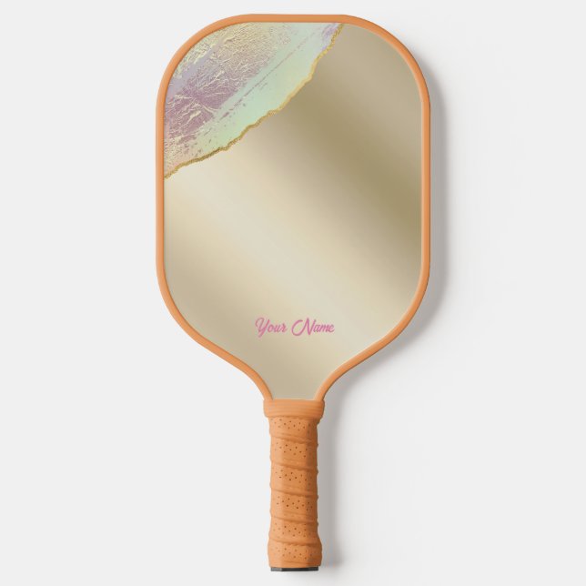 Personalized Your Name Gold Iridescent Pickleball Paddle (Front)