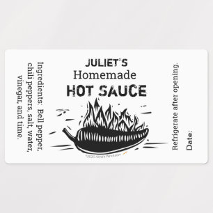 Personalized Your Name Homemade Hot Sauce Linocut