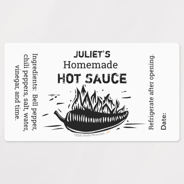 Personalized Your Name Homemade Hot Sauce Linocut (Design 1)
