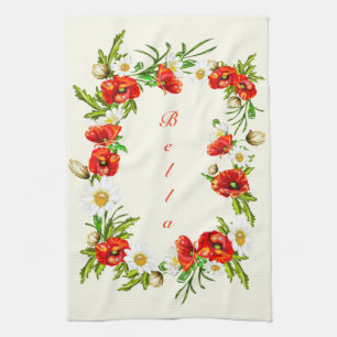 Personalized Your Name Kitchen Towel Flowers Frame