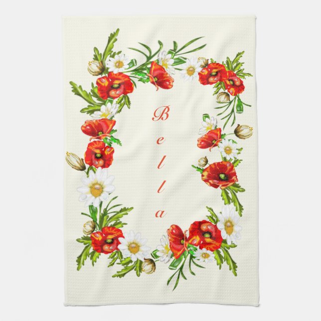 Personalized Your Name Kitchen Towel Flowers Frame (Vertical)