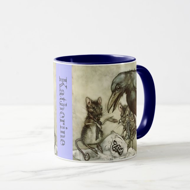 Personalized Your Name Vintage Crow Mice Rackham Mug (Front Right)