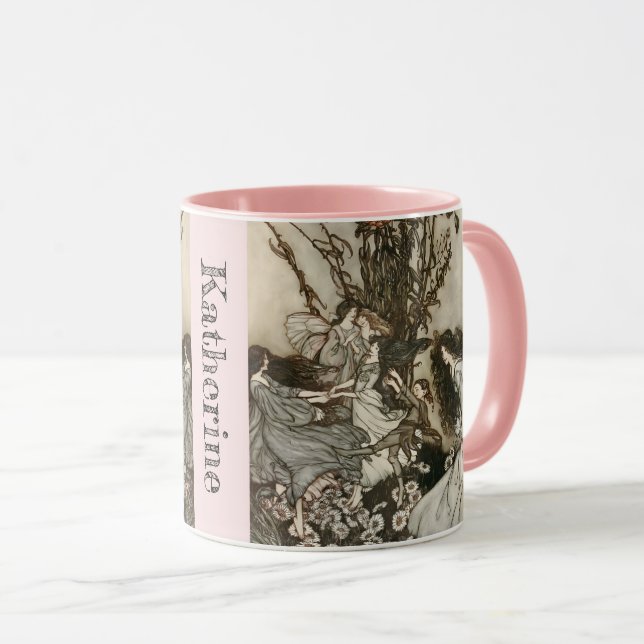 Personalized Your Name Vintage Fairies Rackham Mug (Front Right)
