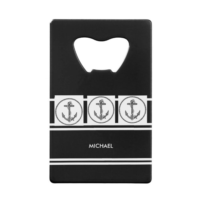 Personalized Your Name w/ Anchors Credit Card Bot Credit Card Bottle Opener (Front)