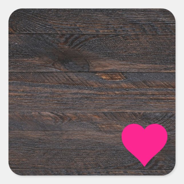 Personalized Your Own Black Wood Pink Heart Square Sticker (Front)