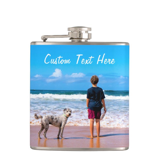 Personalized Your Pet Photo Flask Gift Custom Text (Front)