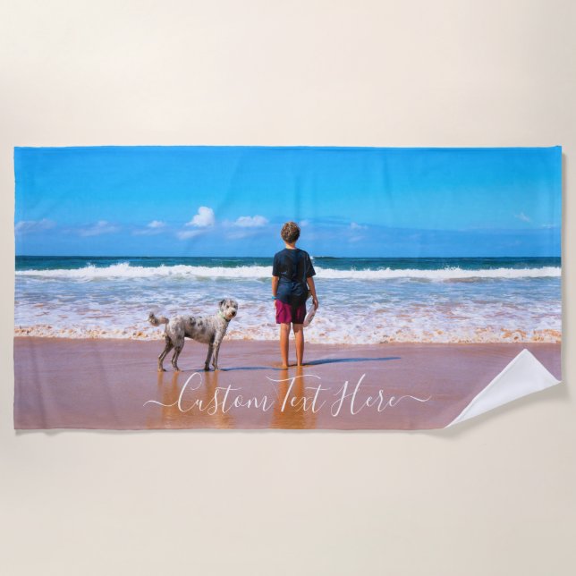Personalized Your Photo Beach Towel Custom Text (Front)