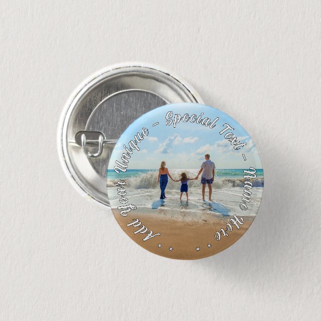 Personalized Your Photo Button Gift Custom Text (Front & Back)