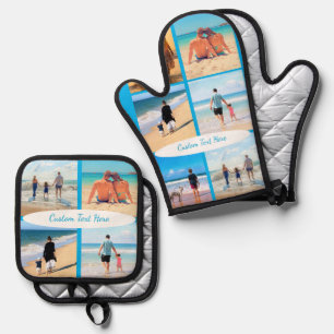 Personalized Your Photo Collage and Custom Text Oven Mitt & Pot Holder Set