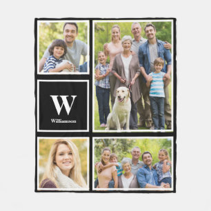 Personalized Your Photo Collage Family Monogram Fleece Blanket