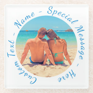 Personalized Your Photo Glass Coaster Custom Text