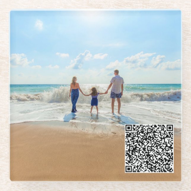 Personalized Your Photo Glass Coaster with QR Code (Front)