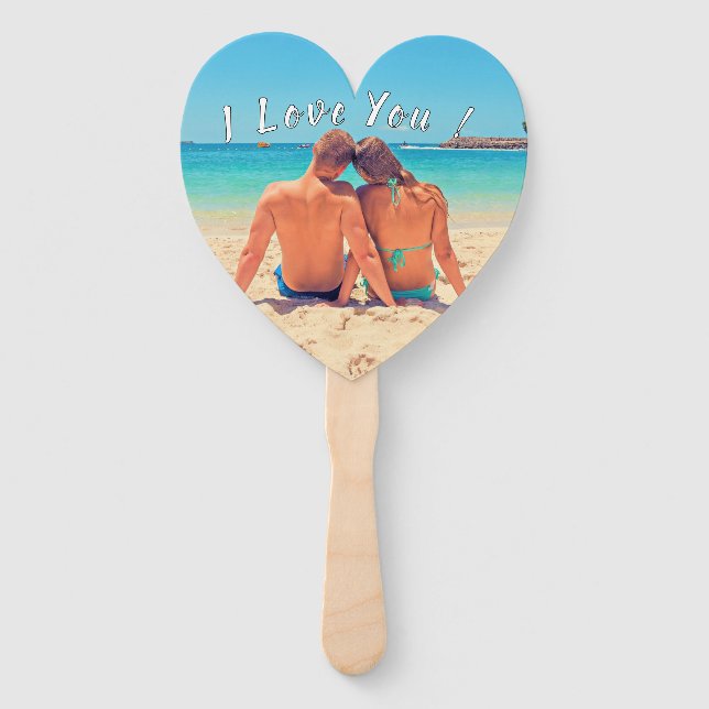 Personalized Your Photo Hand Fan Text - I Love You (Front)