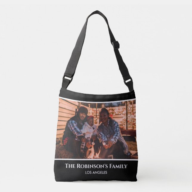 Personalized Your Photo in Black Frame with Texts Crossbody Bag (Front)