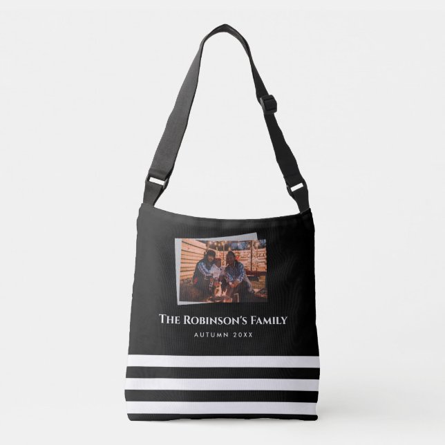 Personalized Your Photo in Black Frame with Texts Crossbody Bag (Front)