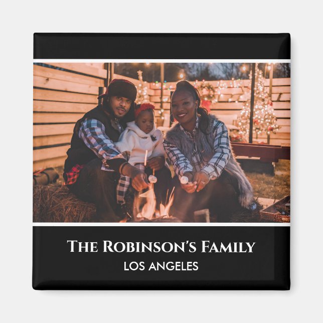 Personalized Your Photo in Black Frame with Texts Magnet (Front)