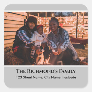 Personalized Your Photo in Grey Frame with Address Square Sticker
